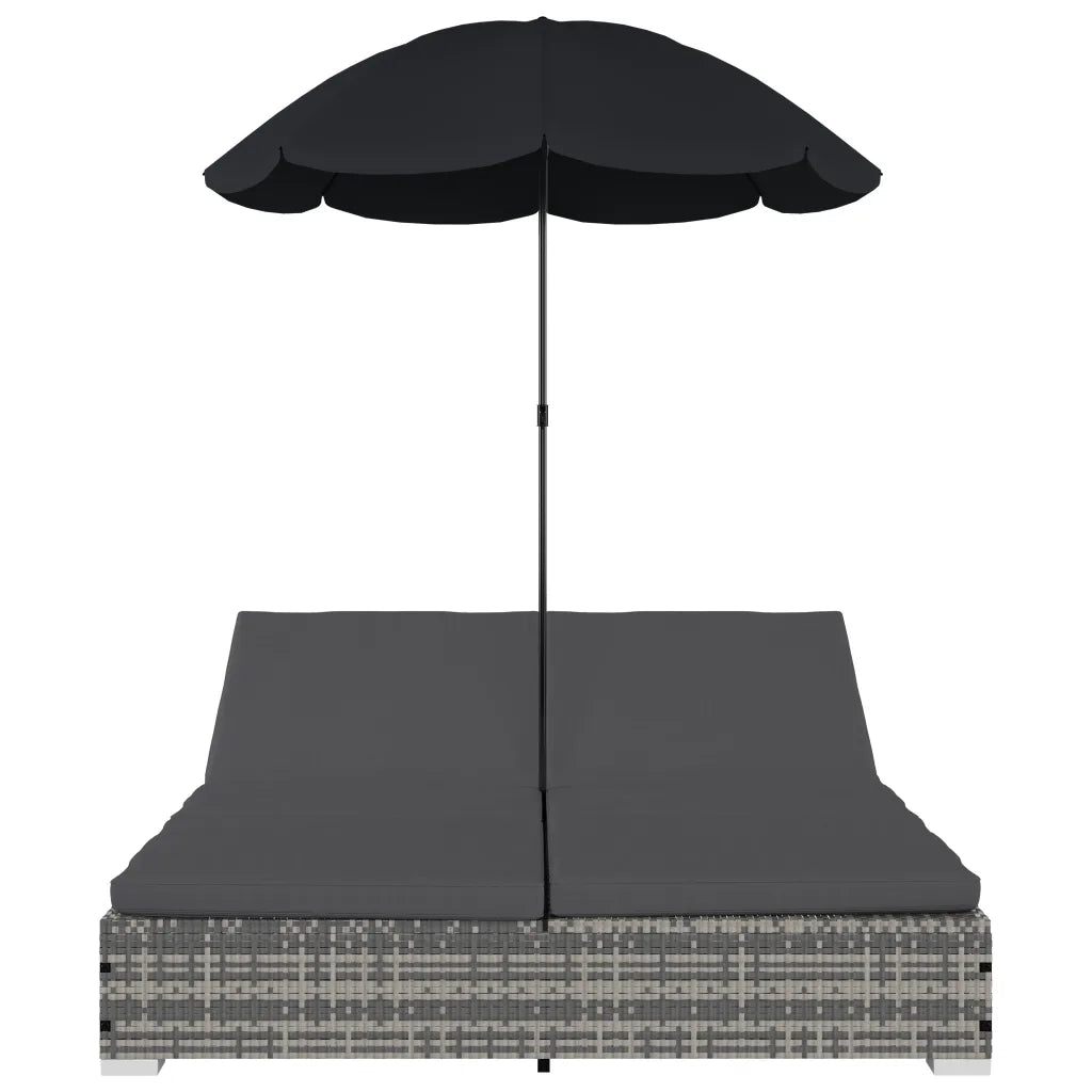 Lettino Prendisole con Ombrellone in Polyrattan Grigio 48125