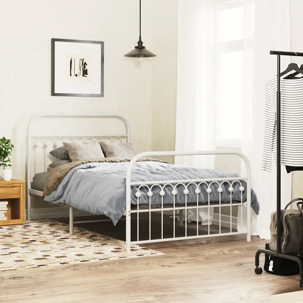 Letto singolo | Letto per adulti | Giroletto con Testiera e Pediera Metallo Bianco 107x203 cm