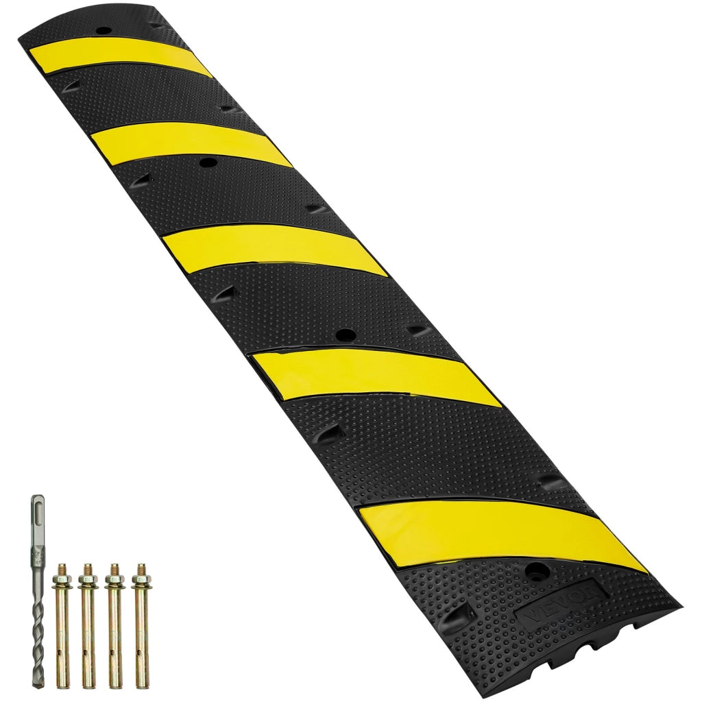 Rampa Passacavo a Pavimento Modulare RS1830A-1 in Gomma 2 Canali 183x30x4,5 cm Protezione Cavi Carico Max. 10000 kg Nero Giallo