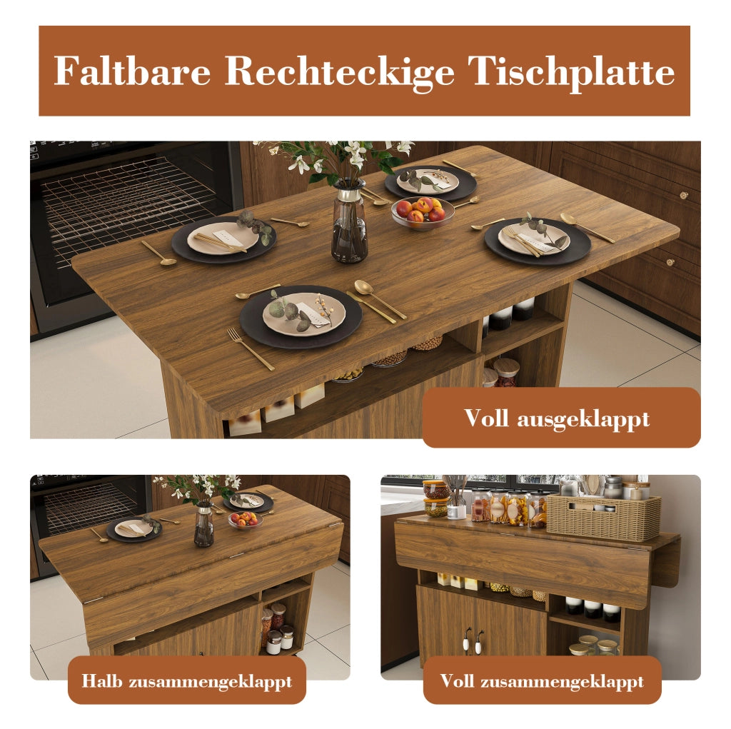 Tavolo pieghevole multifunzione 110x70 cm in MDF effetto noce; con ruote e vani contenitori