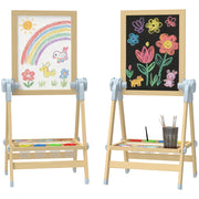 Cavalletto doppio per bambini in legno naturale regolabile ¨C Xylo ¨C bianco e nero con ripiani