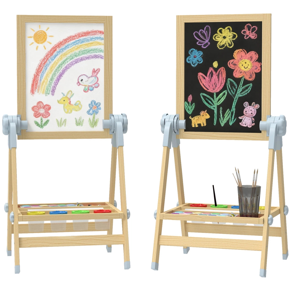 Cavalletto doppio per bambini in legno naturale regolabile ¨C Xylo ¨C bianco e nero con ripiani