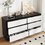 Credenza moderna con 6 cassetti, finitura bianco e nero, 140¡Á38¡Á74,5 cm