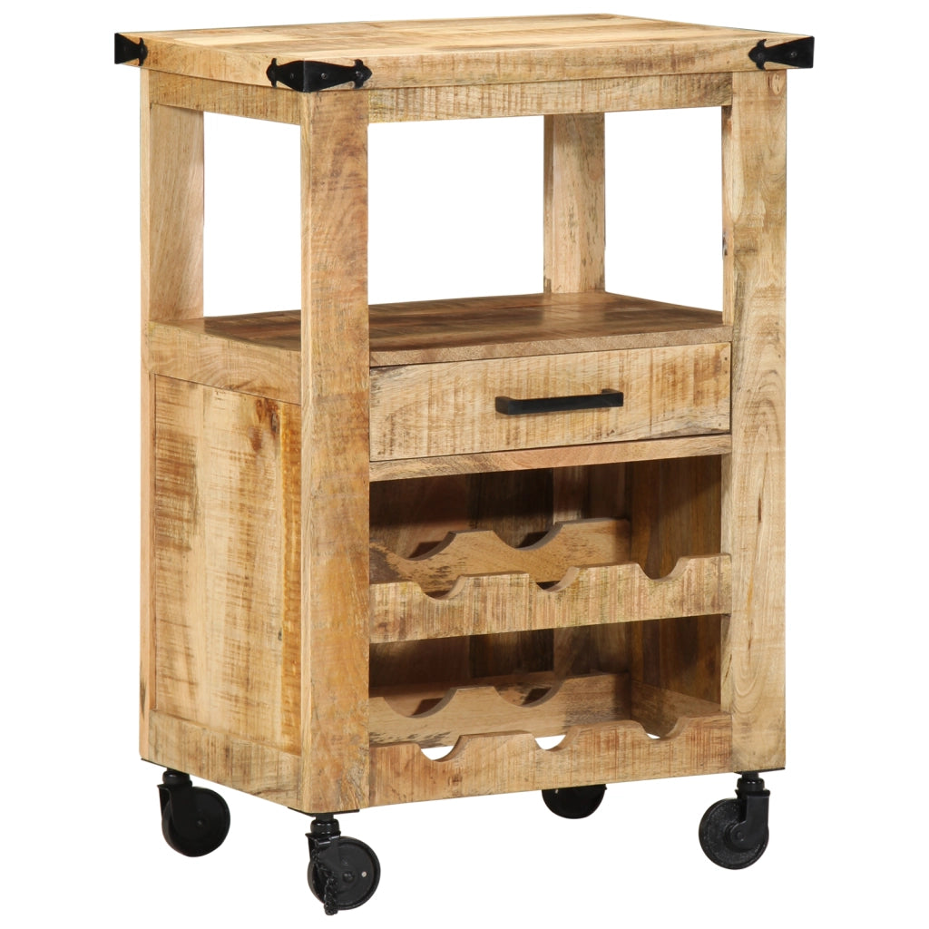Carrello da Cucina 55x40x80 cm in Legno Massello Rustico di Mango