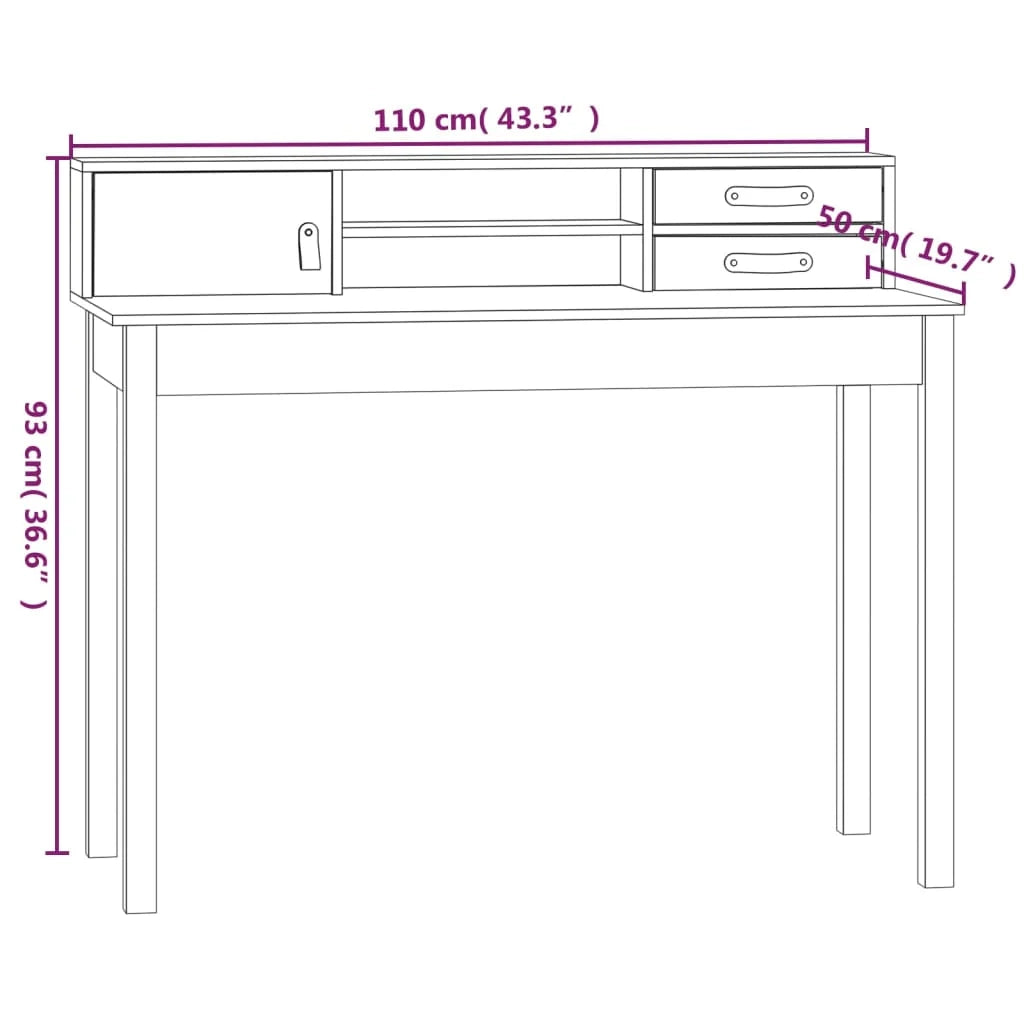 Scrivania tavolo postazione di lavoro mobile per computer studio 110 x 50 x 93 cm legno massello di pino marrone 02_0023370