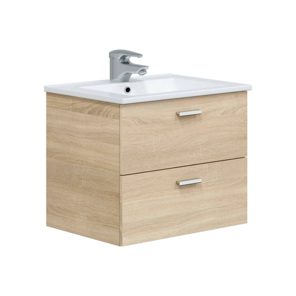 Mobile sottolavabo Doksuri, Mobiletto da bagno, Contenitore porta lavabo, Armadio per lavandino, 60x45 h50 cm, Rovere