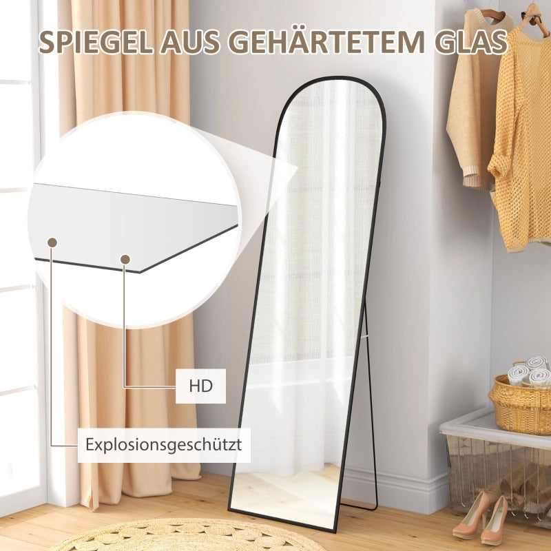 Specchio a figura intera 169 x 49 cm, specchio curvo da terra con vetro infrangibile e cornice in alluminio, specchio da parete per appoggiarsi o