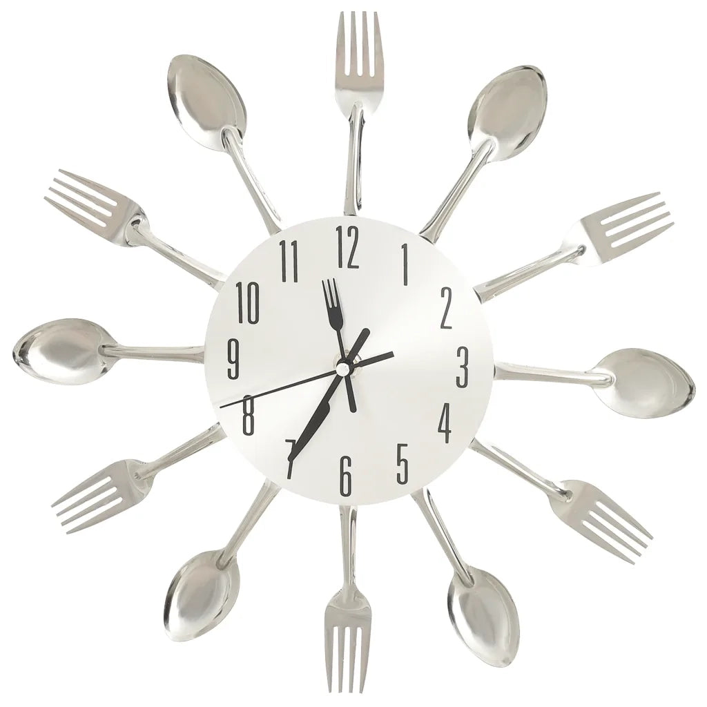 325162  Wall Clock with Spoon and Fork Design Silver 31 cm Aluminium 325162