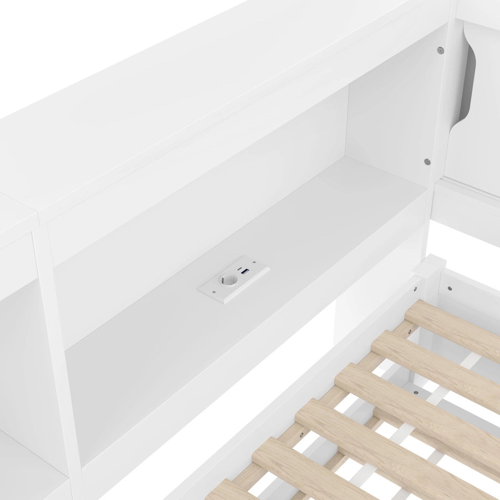 DESMIU Letto Divano 90 × 200 cm 1 posto con letto estraibile, LED, presa, USB e Type-C, senza materasso, bianco