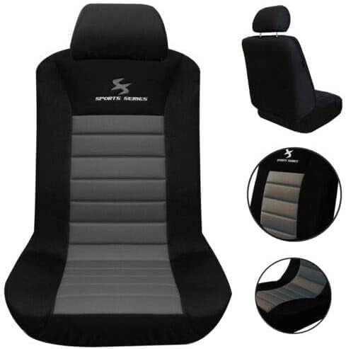 Set Coprisedili Anteriori Auto 2 Posti Seat Cover Protezioni Universali per Macchina Tessuto Poliestere Nero/Grigio