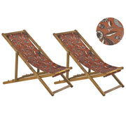 Set di 2 sedie a sdraio da giardino con struttura in legno di acacia chiaro con motivo floreale in tessuto amaca sedile reclinabile