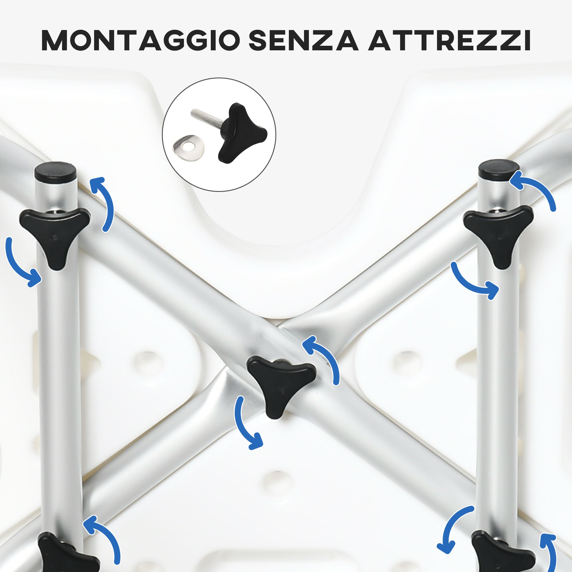 Sedia per Doccia con Braccioli 54x52x70-82 cm in Lega di Alluminio e HDPE Bianco