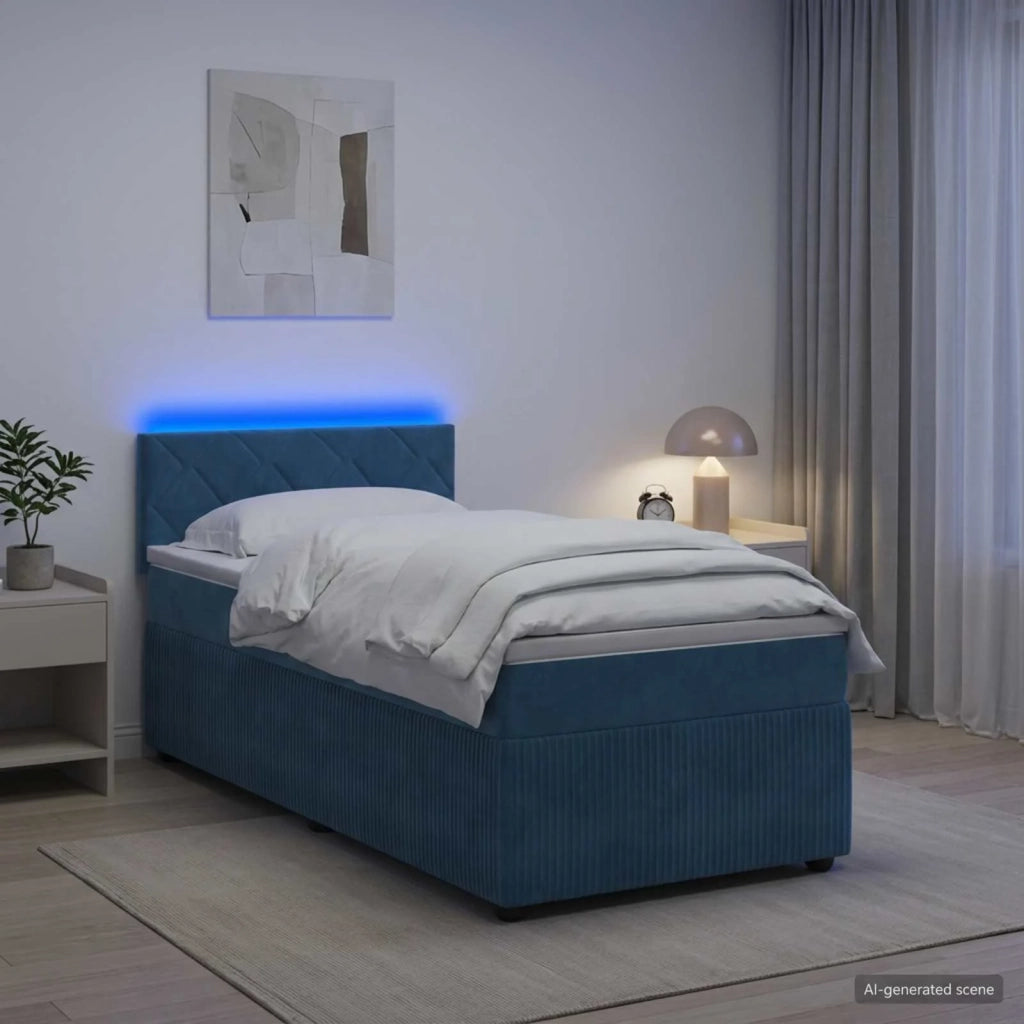 Letto box spring con materasso Blu 100 x 200 cm Velluto 3453093