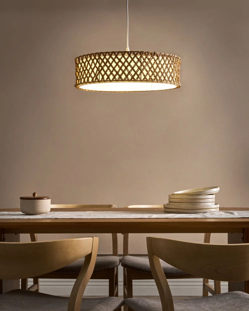 Lampada a sospensione Corda di carta naturale Plafoniera con paralume intrecciato Sala da pranzo Soggiorno Stile Boho