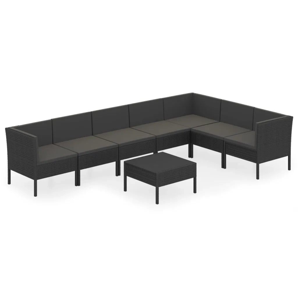 Set Divani da Giardino 8 pz con Cuscini in Polyrattan Nero cod mxl 38370