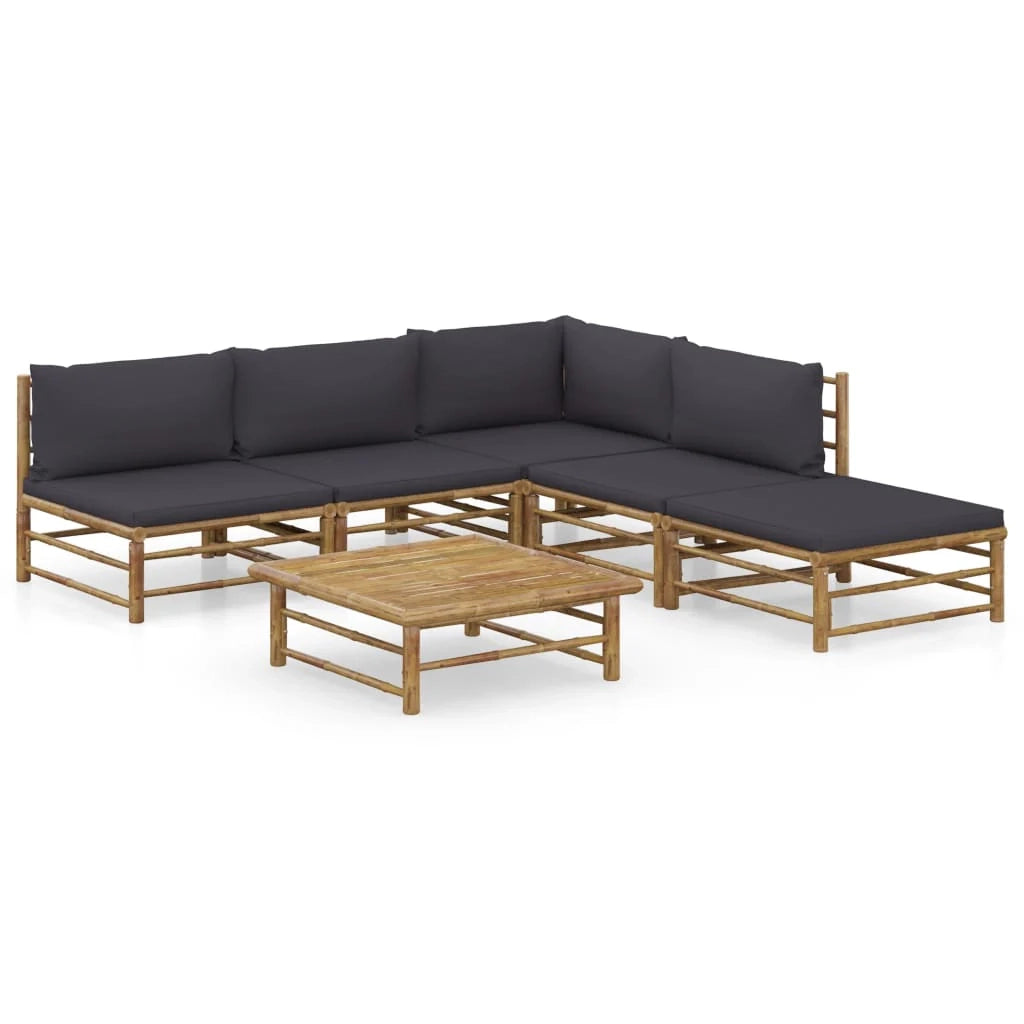 Set di mobili da giardino per esterni 6 pezzi con cuscini in bambù grigio scuro 02_0016784