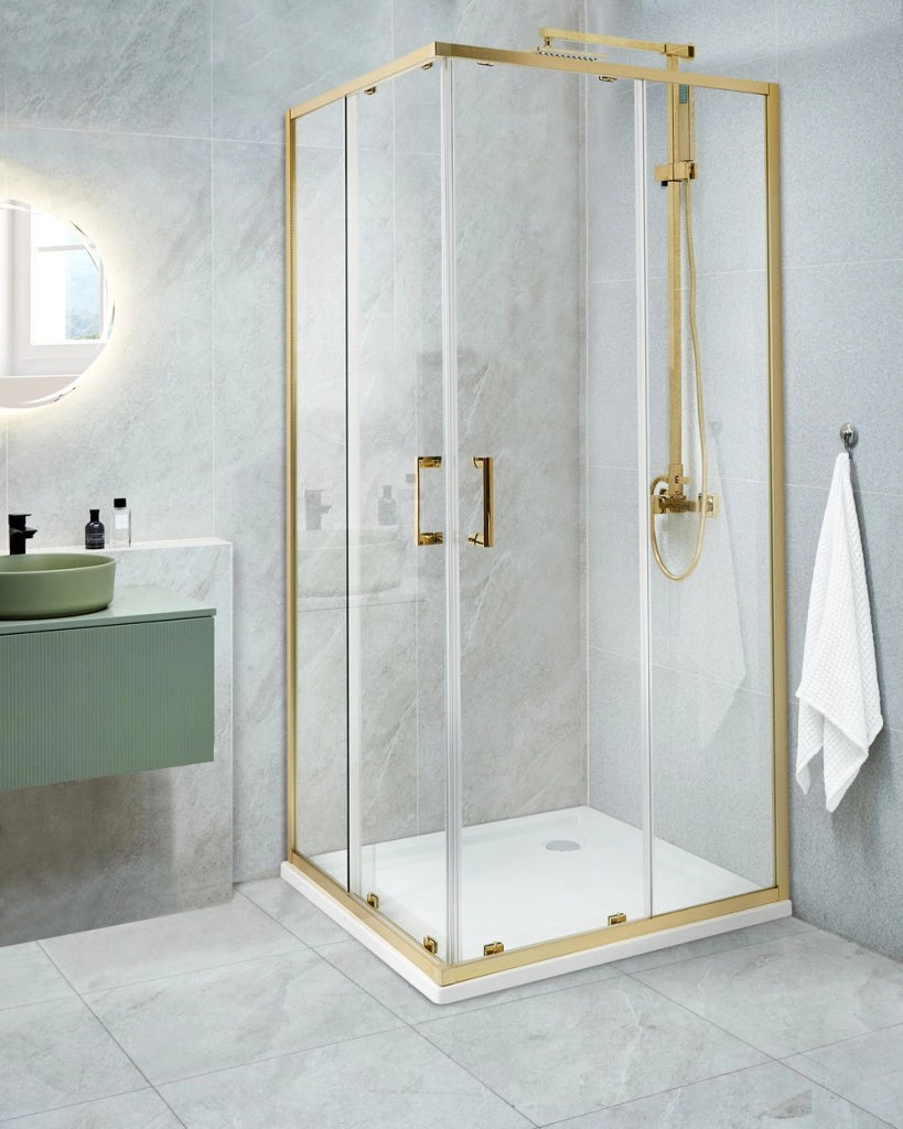 Box Doccia Vetro Temperato Argento Cornice Alluminio Doppia Porta 80x80x185cm