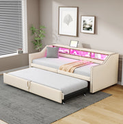 Divano letto estraibile 90/180x200 cm con vani laterali, LED e USB