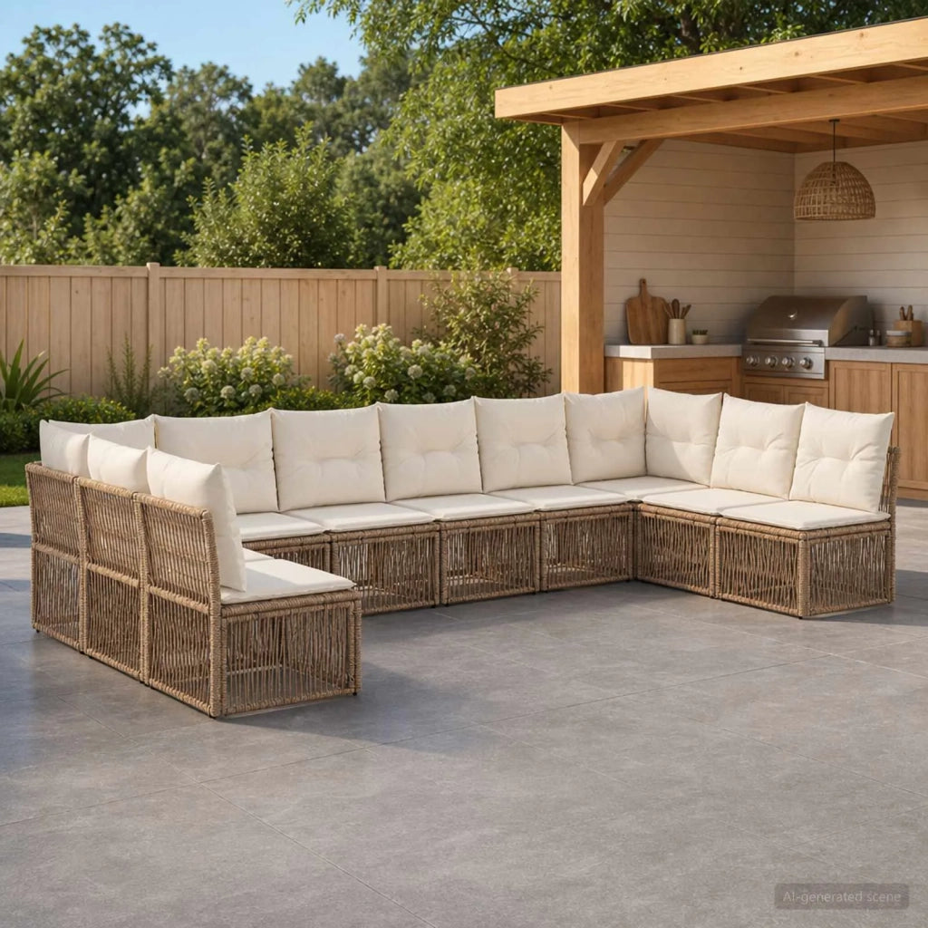 Set Divano da Giardino 10 pz Beige polyrattan 3434328