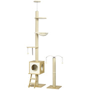 Albero tiragraffi per gatti altezza regolabile con gioco ¨C zephmum ¨C beige 40x40x225-285 cm
