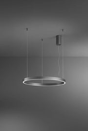 Lampada a Sospensione LED Serie 8284, Struttura in Metallo e Alluminio, Design Moderno Grigio Metalizzato, 87W Dimmerabile, Diametro 100cm - Perenz