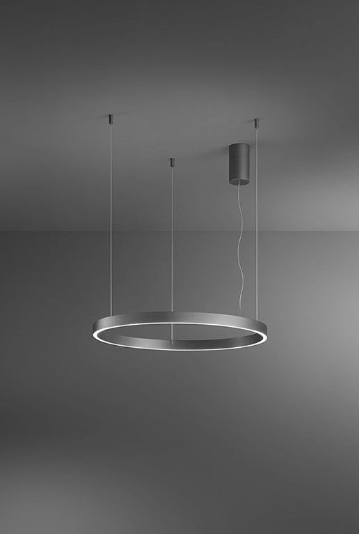 Lampada a Sospensione LED Serie 8284, Struttura in Metallo e Alluminio, Design Moderno Grigio Metalizzato, 87W Dimmerabile, Diametro 100cm - Perenz