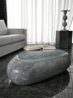 E-STYLO Tavolino in pietra fossile dal design unico e naturale, perfetto per aggiungere un tocco di eleganza e originalità al soggiorno o alla zona living, 98cm X 52cm H. 27cm