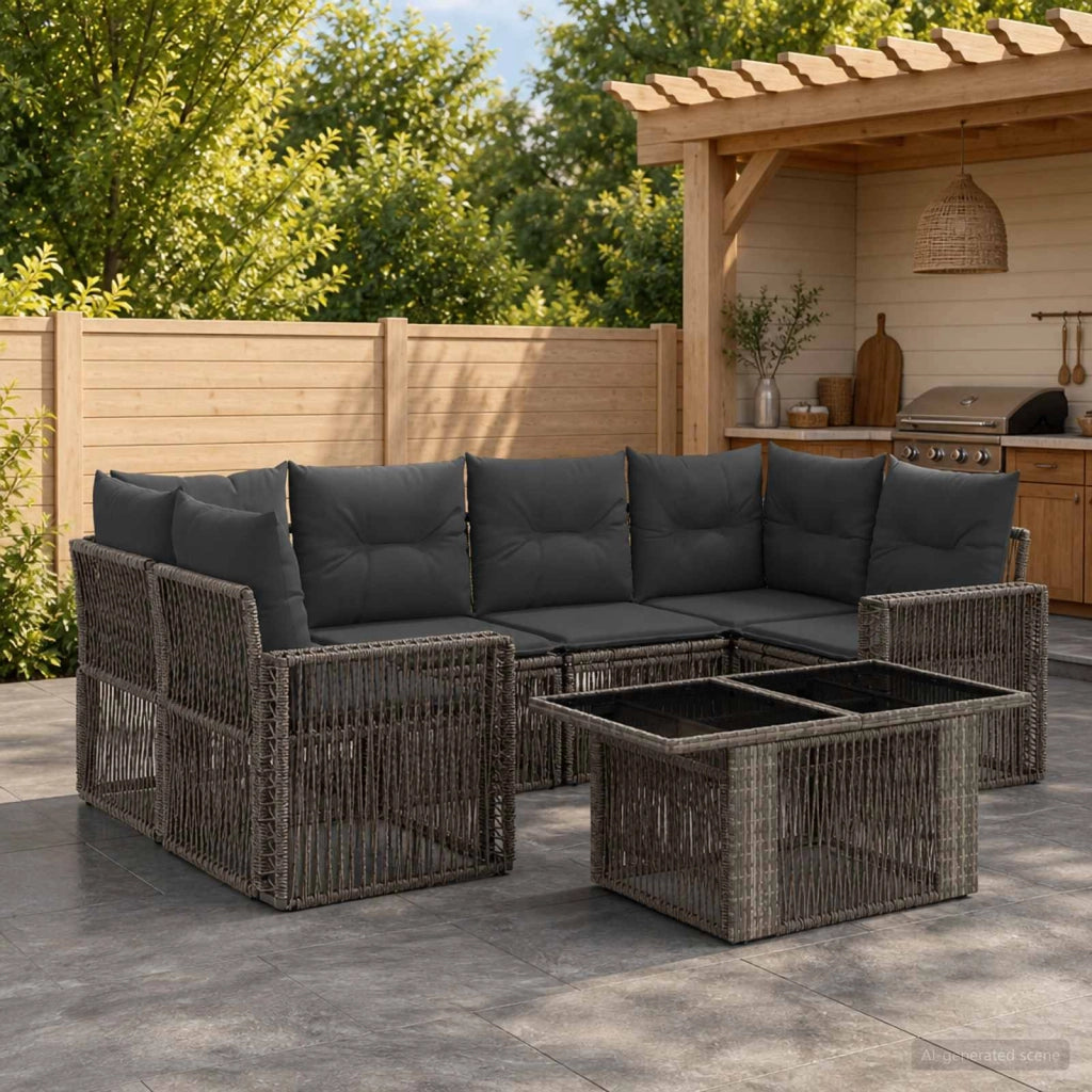 Set Divano da Giardino 7 pz Grigio e Grigio Scuro polyrattan 3436751