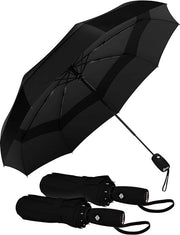 Paraplu a vento 2 in 1, automatico, compattibile, leggero, resistente, mini, pieghevole e trasportabile, adatto a borse da spalla, auto e borse da mano - unisex, nero