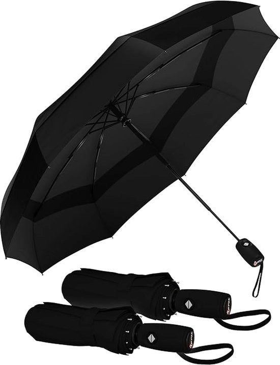 Paraplu a vento 2 in 1, automatico, compattibile, leggero, resistente, mini, pieghevole e trasportabile, adatto a borse da spalla, auto e borse da mano - unisex, nero