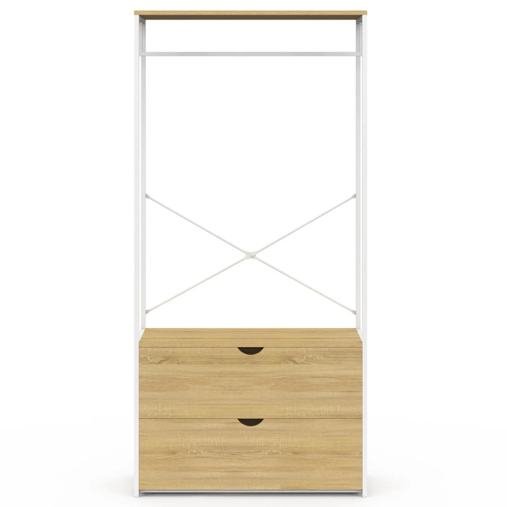 IDMarket - Armadio a 2 cassetti L. 80 cm DETROIT design industriale legno e metallo bianco
