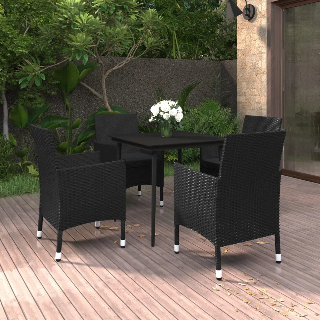 Set da Pranzo da Giardino 5 pz con Cuscini Polyrattan e Vetro cod mxl 40965