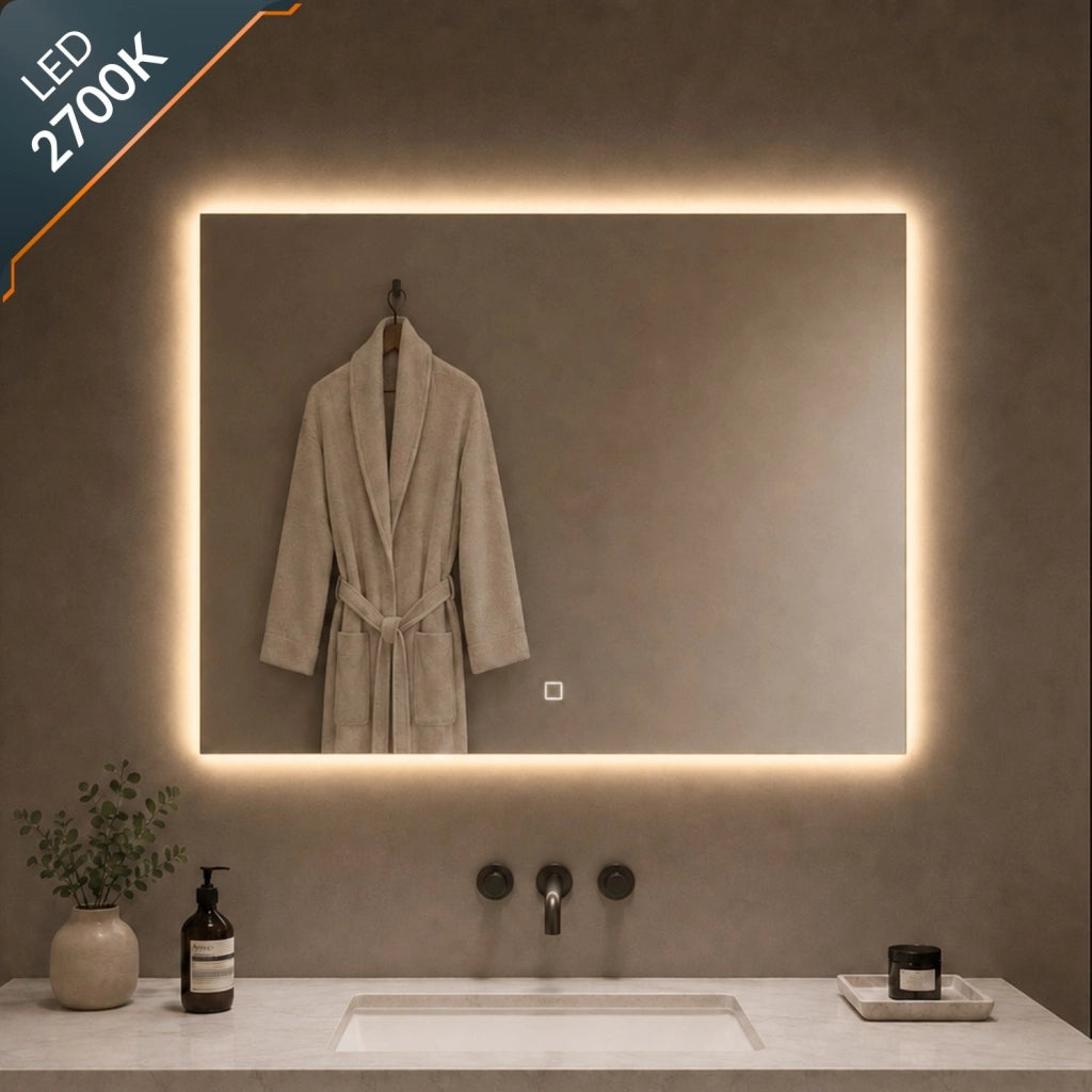 Specchio led rettangolare naxos elegante e funzionale per aree benessere *** misure 80x60 cm, confezione 1