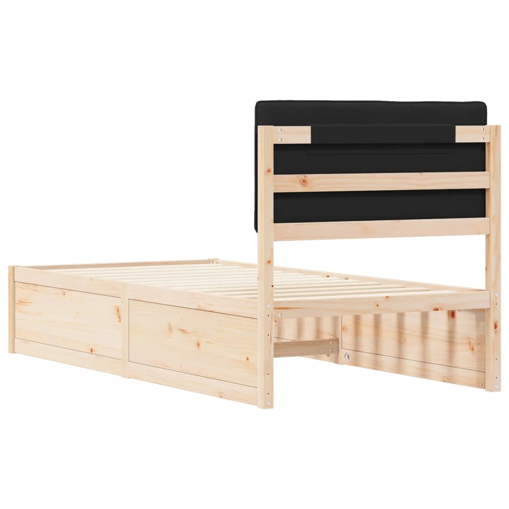 Letto con Testiera Rivestita Nero 90 x 190 cm Pino massello