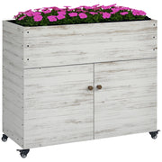 Cassone per piante con ruote e ripiano ¨C Minimal ¨C 110x50x95 cm, bianco