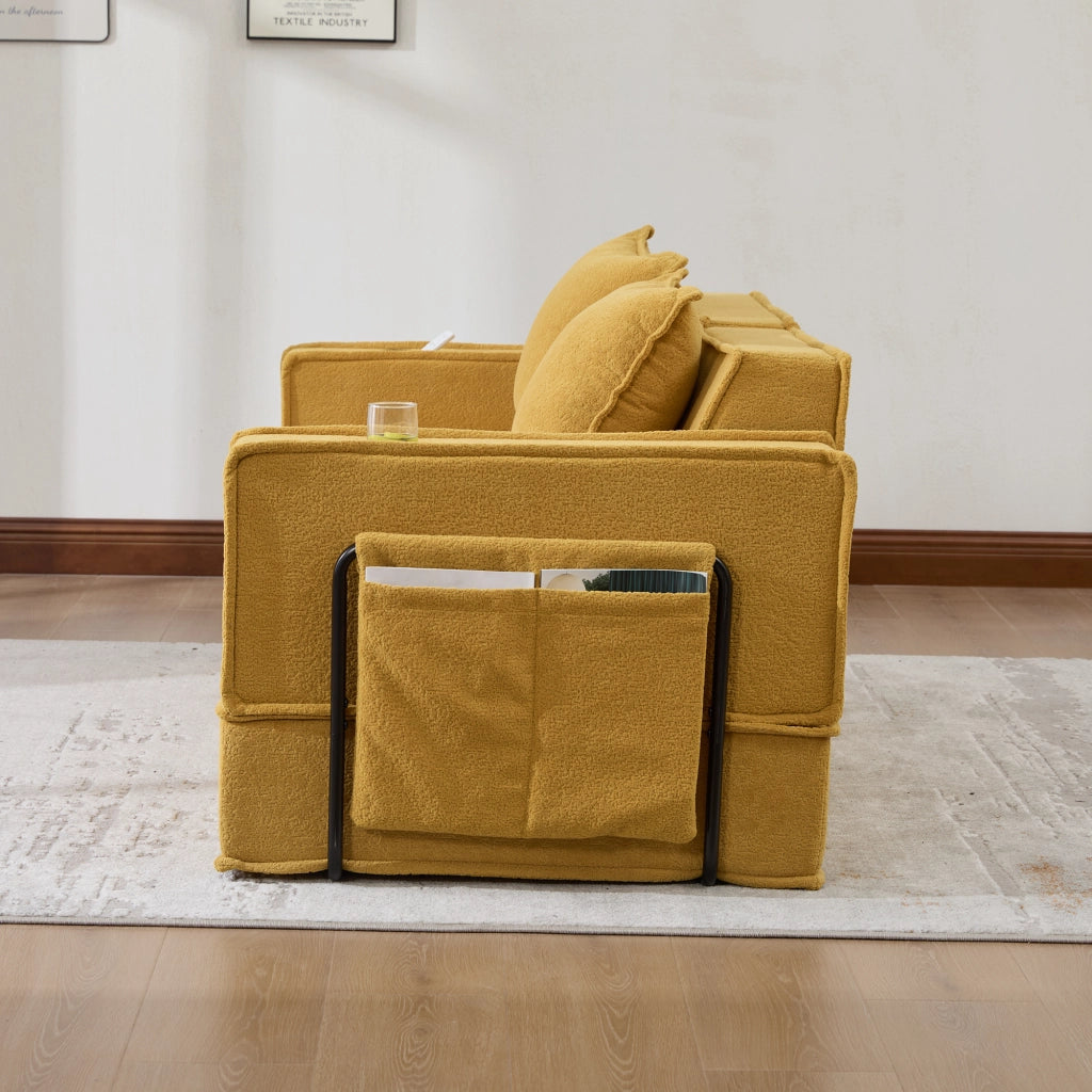 Pouf divano modulare in chenille giallo senape; 162x78x66 cm