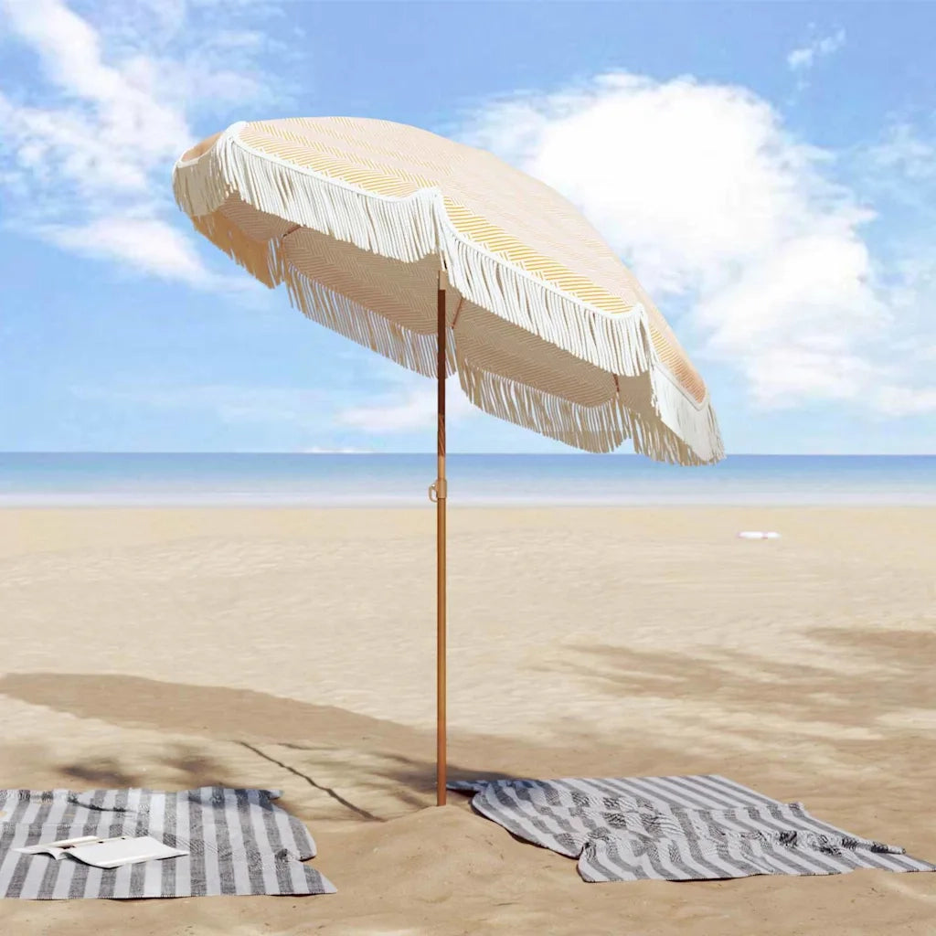 Ombrellone da Spiaggia-Ombrellone da mare Giallo e Bianco 160 x 160 x 196 cm