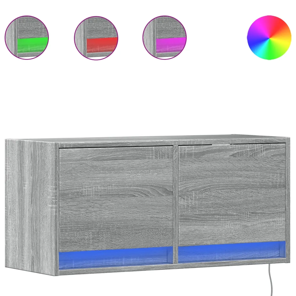 Mobile TV a Parete con Luci LED Grigio Sonoma 80x31x35 cm 852360