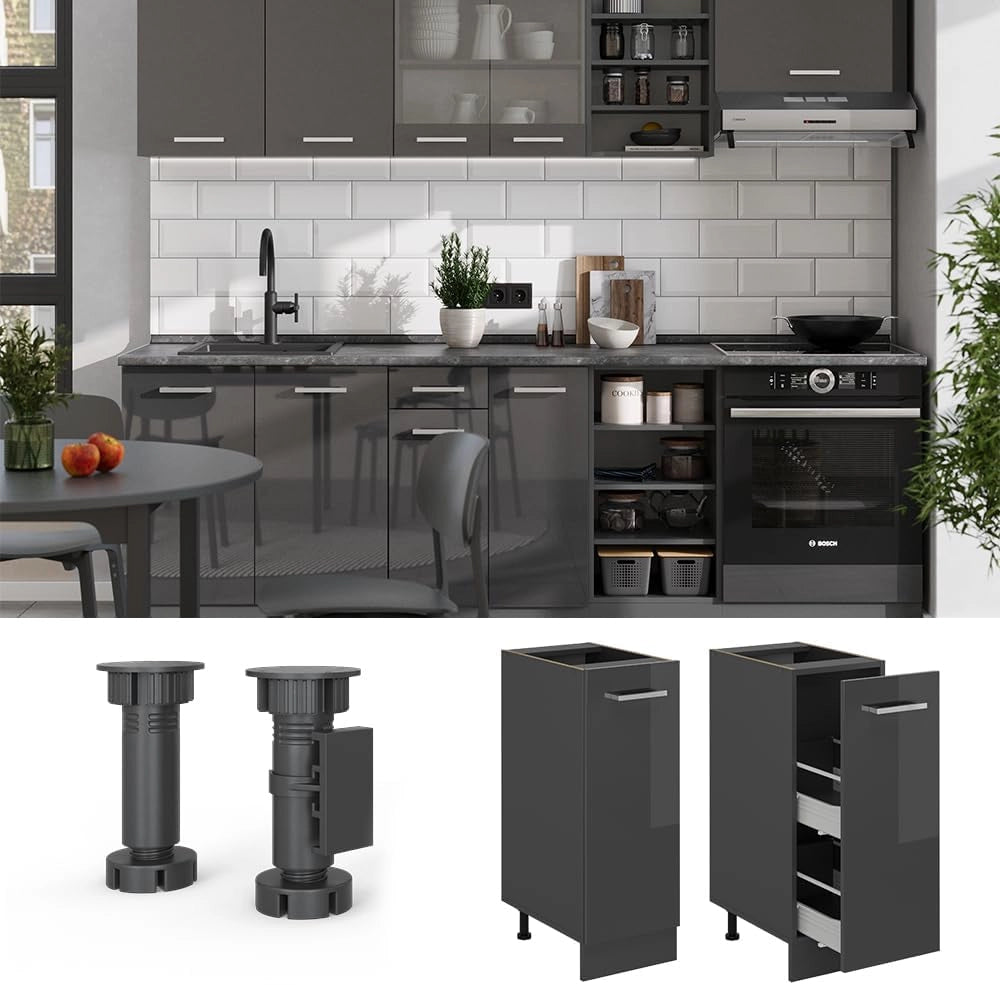 Armadio cucina dispensa alto R-Line, Antracite lucido, 30 cm, PL Antracite, per la libera combinazione all'interno di sistemi cucina modulari