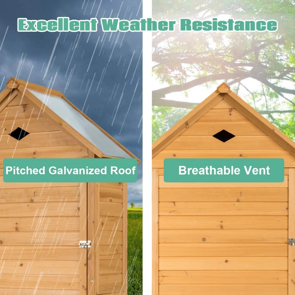 Cassetta Attrezzi 80 x 45 x 177 cm, Armadio da Esterno Portastrumenti a 5 Ripiani Box Casetta Ripostiglio Porta Attrezzi da Giardino in Legno Massello di Abete