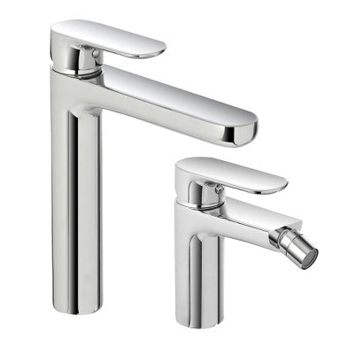 Set miscelatori lavabo alto e bidet Kreo in ottone cromato con piletta