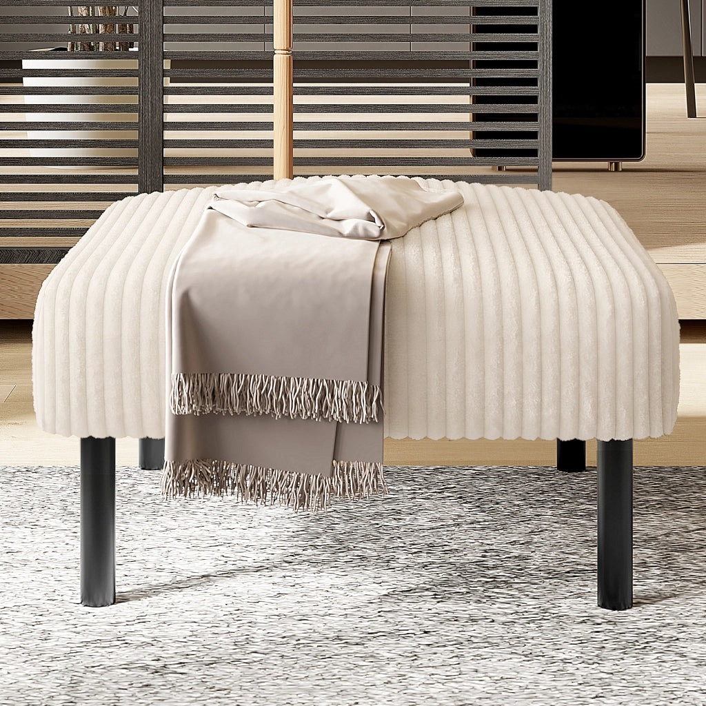 Poggiapiedi con Seduta Imbottita; Sgabello Versatile per Soggiorno o Camera; in Velluto a Coste Beige 56 × 51 × 39 cm