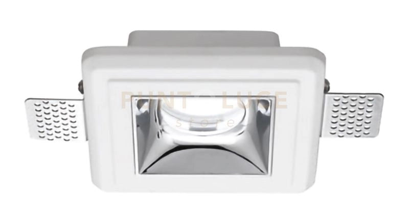 GFA631- FARETTO IN GESSO FINITURA CROMO DA INCASSO 1 LUCE ATTACCO GU10 12X12CM