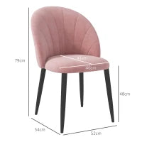 Set 2 Sedie da Pranzo Imbottite Stile Nordico in Metallo e Velluto, 52x54x79cm, Rosa