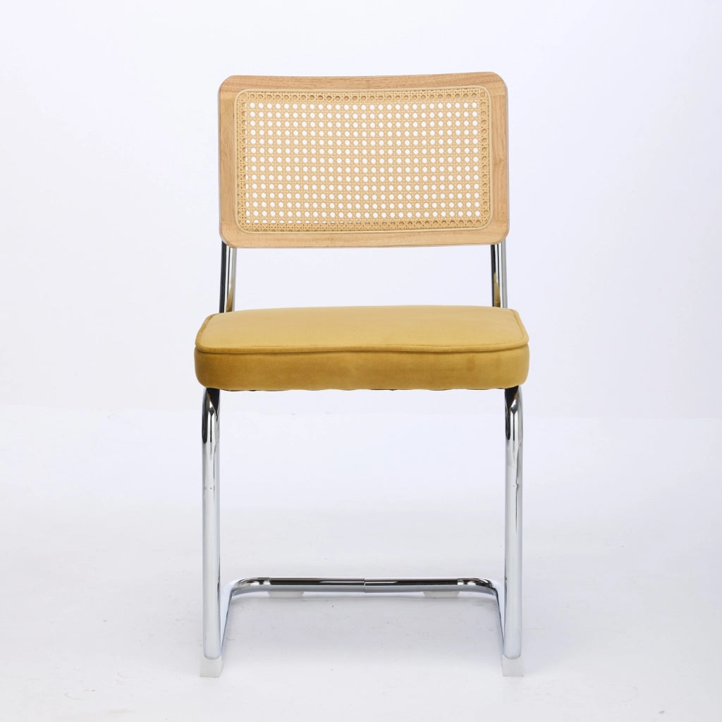 Sedie da Pranzo Set 2 Pezzi in Velluto con Schienale in Rattan ¨C MINIMAL ¨C Struttura Cromata, Oro