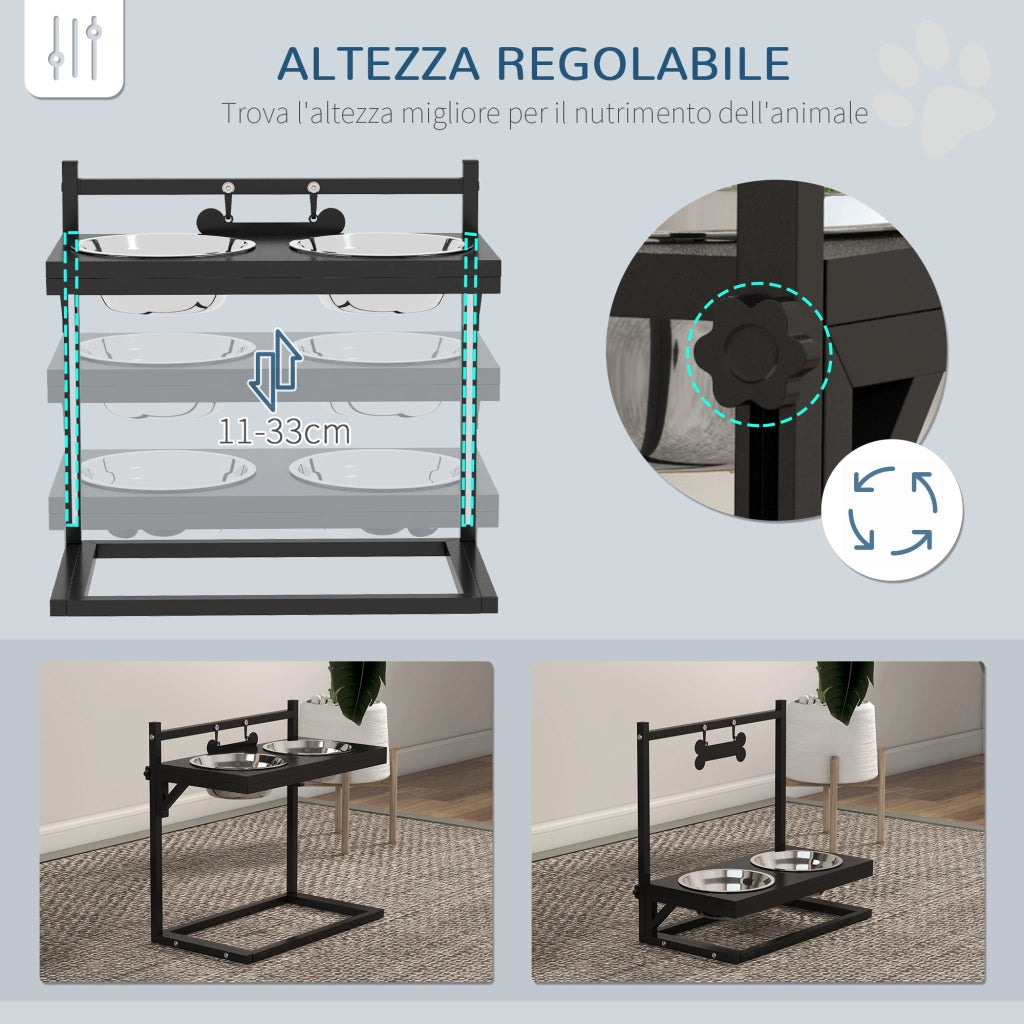 Ciotole per Cani Rialzate Regolabili ¨C zephmum ¨C 2 Pezzi, Acciaio, Nero, 900ml