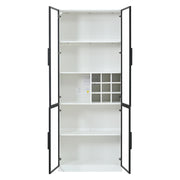 Vetrina con 2 ante e 5 ripiani con LED e portabottiglie per soggiorno e cucina; 80×35×200 cm; bianco