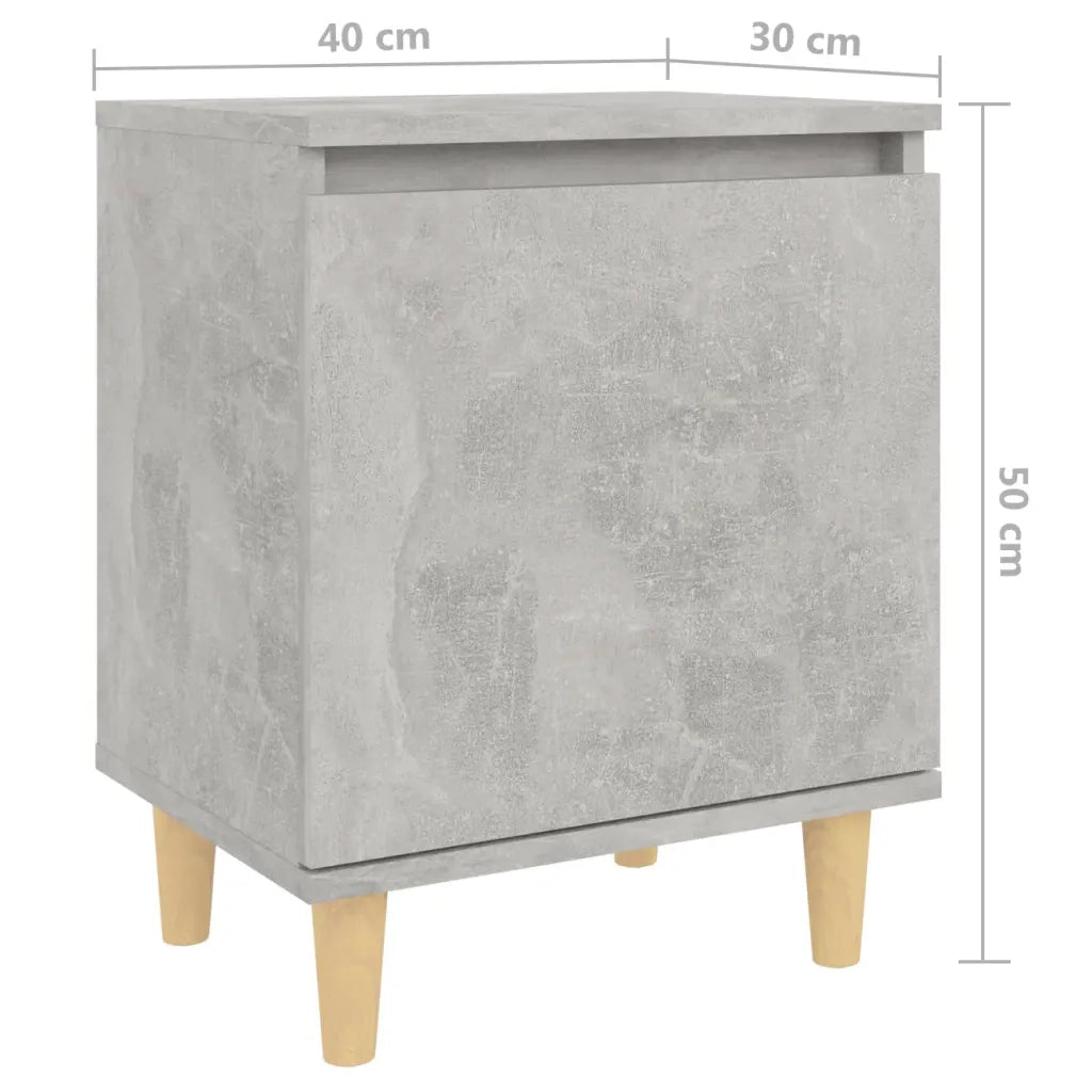 Comodino con Gambe in Legno Massello Grigio Cemento 40x30x50 cm 805823