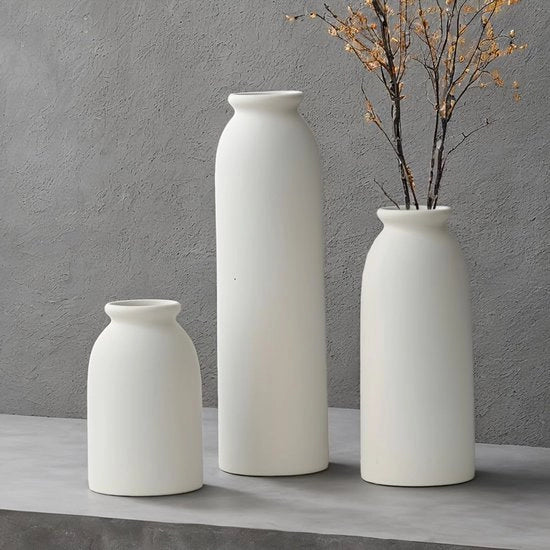 Set di vasi ceramici da 3 pezzi da decorazione, altezza 27 cm, colori arancione, giallo, bianco (bianco)