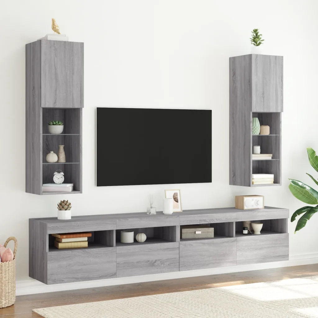Mobili TV con Luci LED 2pz Grigio Sonoma 30,5x30x102 cm 837026
